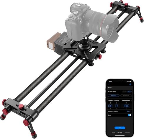 NEEWER 31.5"/80cm Motorized Camera Slider, App Wireless Control DSLR Carbon Fiber Dolly Rail Slider with 4400mAh F750 Battery (Charger Not Included), Support Video Mode, Time Lapse Photography, ER1-80 in Kuwait