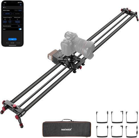 NEEWER 31.5"/80cm Motorized Camera Slider, App Wireless Control DSLR Carbon Fiber Dolly Rail Slider with 4400mAh F750 Battery (Charger Not Included), Support Video Mode, Time Lapse Photography, ER1-80 in Kuwait