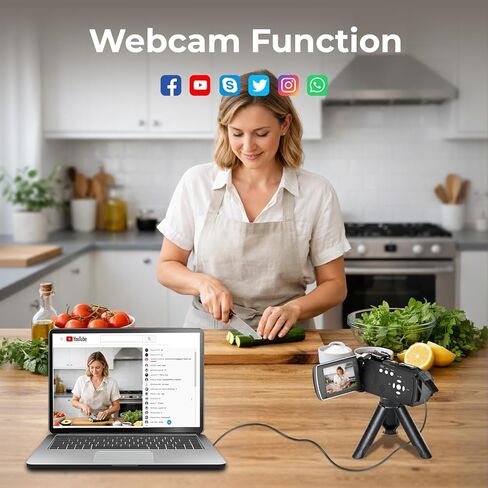 Camcorder Video Camera 4K, 64MP Digital Camera for Vlogging, 18X Digital Zoom YouTube Camera 3" 270° Rotation Screen Video Recorder with Battery, 32GB Card, Remote Control in Kuwait