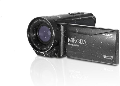 Minolta MN4K300WP 4K Waterproof Camcorder, 56MP, 18X Zoom (Black) | Capture sharp photos and video with intuitive controls for travel, family and everyday moments. in Kuwait