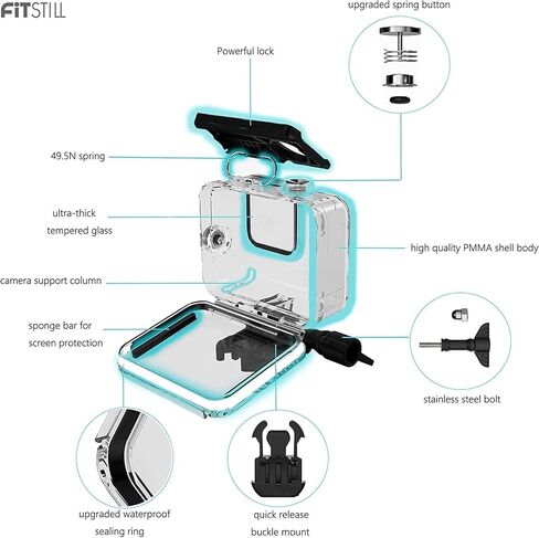 FitStill 148FT/45M Waterproof Housing for Go Pro Hero 2018/7/6/5 Black,Protective Underwater Dive Case Shell with Bracket for Go Pro Hero7 Hero6 Hero5 Black Action Camera Accessories in Kuwait