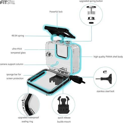 FitStill 60M Waterproof Case for Go Pro Hero 8 Black, Protective Underwater Dive Housing Shell with Bracket Accessories for Go Pro Hero8 Action Camera in Kuwait