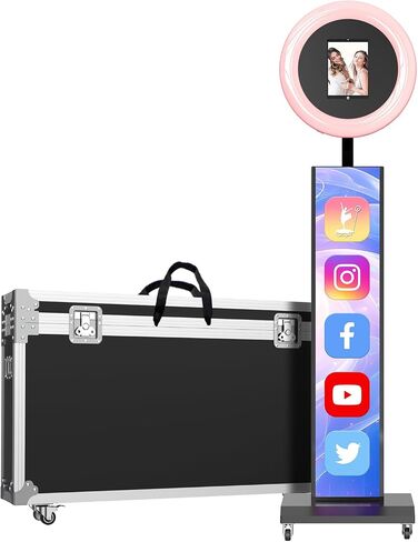 Portable Photo Booth Machine Compatible with Any Ipad,Black：Flight Case | RGB Ring Lights,Music Sync,Free Custom Logo,2 Months ChackTok VIP in Kuwait