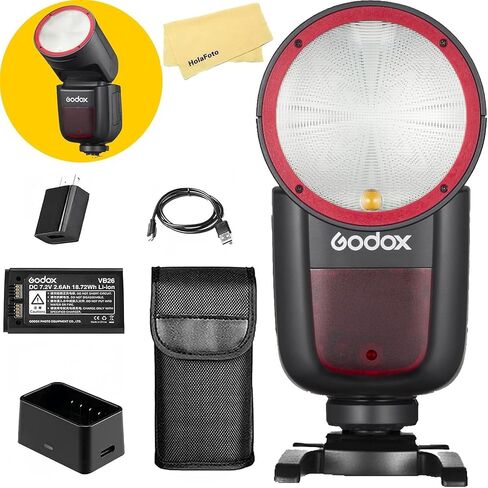 Godox V1 V1-F Camera Flash for Fujifilm Fuji Camera Flash Speedlight Light | 76Ws 2.4G 1/8000HSS,480 Full Power Shots,1.5s Recycle Time,10 Levels LED Modeling Lamp(USA Version) in Kuwait