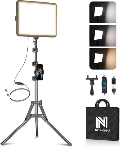 1-Pack Photography Lighting Kit, NiceVeedi 25W LED Video Light Kit, 2900-7000K Dimmable Studio Light with Tripod Stand, 73" Stream Light for Video Recording in Kuwait