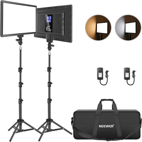 NEEWER 13" LED Video Light Panel, Studio Lighting Kit with Tripod Stand, 20W Bi Color Dimmable Photo Key Light for Streaming Photography Podcast Recording, CRI97+ 2400Lx/0.5m, 29.6Wh Battery, NL-192AI in Kuwait