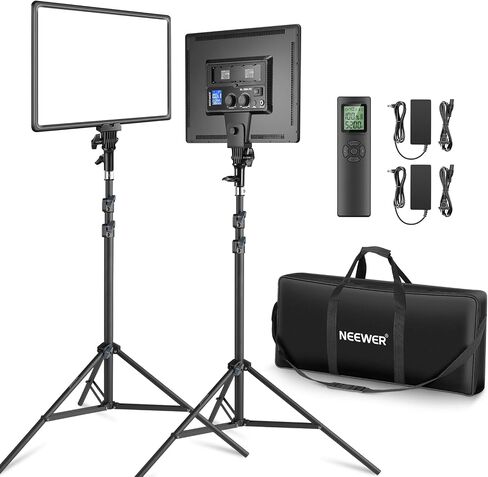 NEEWER 13" LED Video Light Panel, Studio Lighting Kit with Tripod Stand, 20W Bi Color Dimmable Photo Key Light for Streaming Photography Podcast Recording, CRI97+ 2400Lx/0.5m, 29.6Wh Battery, NL-192AI in Saudi Arabia