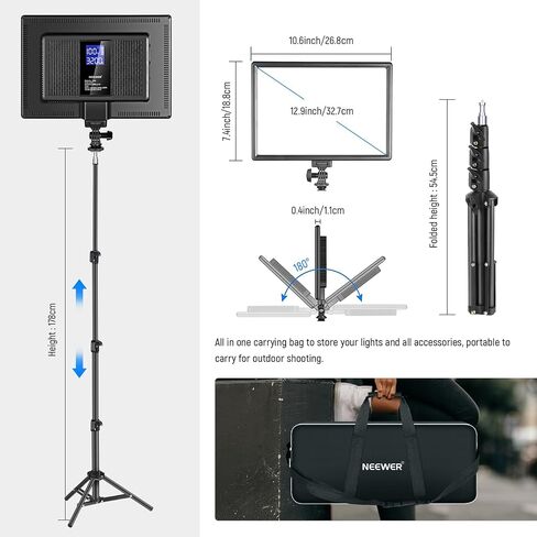 NEEWER 13" LED Video Light Panel, Studio Lighting Kit with Tripod Stand, 20W Bi Color Dimmable Photo Key Light for Streaming Photography Podcast Recording, CRI97+ 2400Lx/0.5m, 29.6Wh Battery, NL-192AI in Saudi Arabia