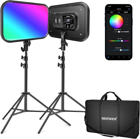 NEEWER 13" LED Video Light Panel, Studio Lighting Kit with Tripod Stand, 20W Bi Color Dimmable Photo Key Light for Streaming Photography Podcast Recording, CRI97+ 2400Lx/0.5m, 29.6Wh Battery, NL-192AI in Saudi Arabia