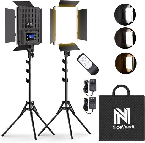 NiceVeedi 36W Photography Lighting, Bi-Color Studio Light, CRI 95+, Dimmable AC Adapter Powered LED Video Light Kit with Remote Control & 72" Tripod, Light for Video Recording/YouTube/TikTok/Ins in Kuwait