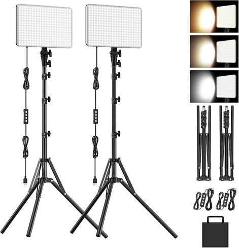 30W Upgraded Photography Lighting Kit, Anautin 2-Pack LED Video Lighting for Video Recording, 3700Lux Studio Lights with Tripod Stand for Photography, Streaming, Gaming, Podcast, Filming, Vlogging in Kuwait