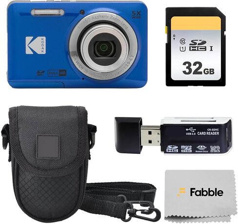 كاميرا KODAK PIXPRO FZ55 رقمية بدقة 16 ميجابكسل، تكبير بصري 5X، زاوية واسعة 28 مم، فيديو عالي الدقة 1080 بكسل، حزمة مع بطاقة SD سعة 32 جيجابايت، حافظة واقية، وقارئ بطاقات عالي السرعة (أزرق) in Kuwait