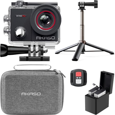 AKASO EK7000 Pro 4K30fps Action Camera with Touch Screen EIS 131ft Waterproof Underwater Camera Remote Control 5X Zoom with Helmet Accessories Kit (Standalone) in Kuwait