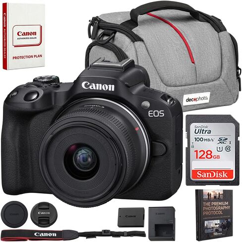 Canon EOS R50 Mirrorless Camera (White) w/RF-S 18-45mm F4.5-6.3 is STM Lens 5812C012 Bundle w/Deco Gear Photography Bag + 2X Battery + 2X 64GB Memory Cards + Photography Pro eBook + Accessories Kit in Kuwait