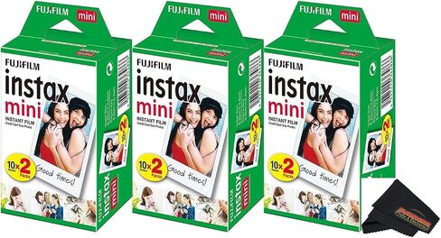 Fujifilm Instax Mini Twin Pack تنسيق الصورة فيلم ضوء النهار الفوري لكاميرات Fujifilm Instax Mini الفورية مع قماش تنظيف من الألياف الدقيقة BuzzPhoto (4 عبوات مزدوجة (80 ورقة)) in Kuwait