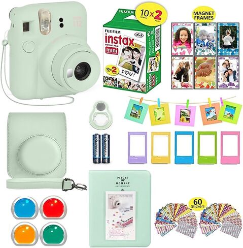 Fujifilm Instax Mini 12 Instant Camera Pastel Blue + Shutter Compatible Carrying Case + Fuji Film Value Pack (20 Sheets) + Shutter Accessories Bundle, Color Filters, Photo Album, Assorted Frames. in Kuwait