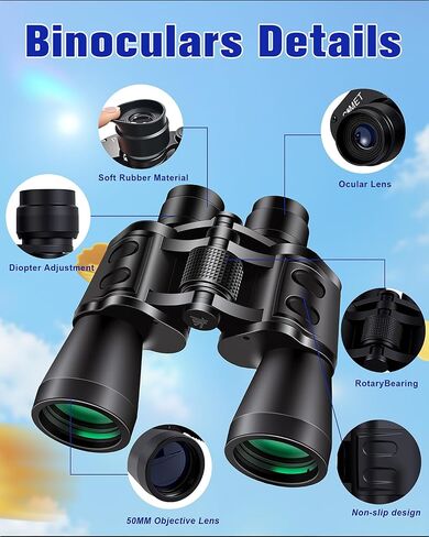 20x50 High Powered Binoculars for Adults, Clear Durable Binoculars for Bird Watching Sightseeing Wildlife Watching Travel Hunting Football Games Stargazing with Carrying Case & Strap in Kuwait