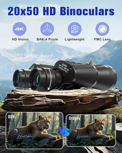 20x50 High Powered Binoculars for Adults, Clear Durable Binoculars for Bird Watching Sightseeing Wildlife Watching Travel Hunting Football Games Stargazing with Carrying Case & Strap in Kuwait