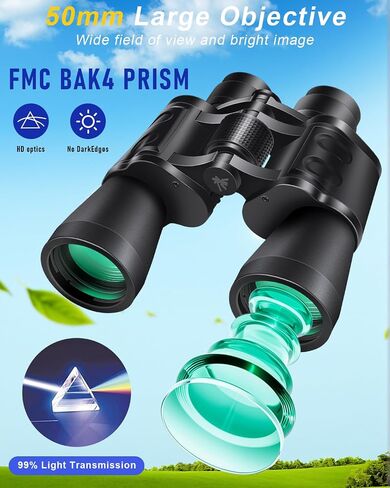 20x50 High Powered Binoculars for Adults, Clear Durable Binoculars for Bird Watching Sightseeing Wildlife Watching Travel Hunting Football Games Stargazing with Carrying Case & Strap in Kuwait