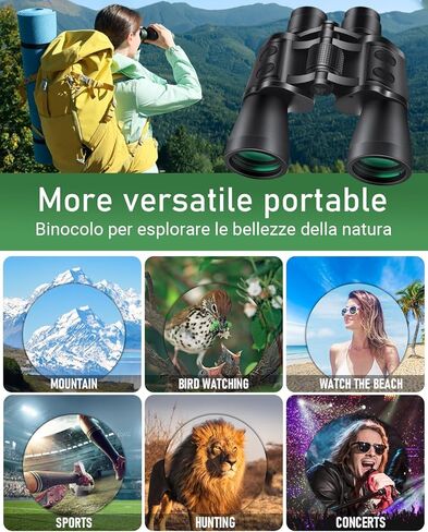 20x50 High Powered Binoculars for Adults, Clear Durable Binoculars for Bird Watching Sightseeing Wildlife Watching Travel Hunting Football Games Stargazing with Carrying Case & Strap in Kuwait