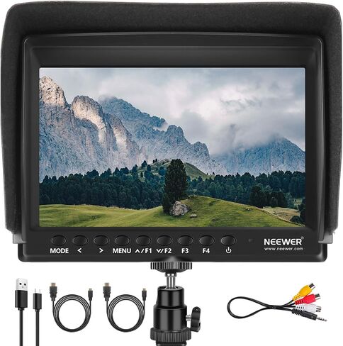 NEEWER F100 7" Camera Field Monitor Updated Version, 450nit HD Video Assist IPS 1280x800 HDMI 1080p Peak Focus Histogram, F750 Battery, 360° Ball Head for DSLRs Handheld Stabilizer Film Making Rig in Kuwait