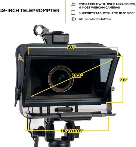 Glide Gear TMP 100 Teleprompter – DSLR, Tablet, Smartphone – 12" Glass, Carry Case, No Assembly in Kuwait