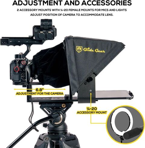 Glide Gear TMP 100 Teleprompter – DSLR, Tablet, Smartphone – 12" Glass, Carry Case, No Assembly in Kuwait