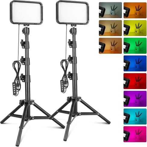 Torjim RGB Photography Video Lighting, Studio Lights with Adjustable Tripod Stand - 16 Color Lighting for Video Recording/YouTube/TikTok/Live Streaming/Make up/Vlogging in Kuwait