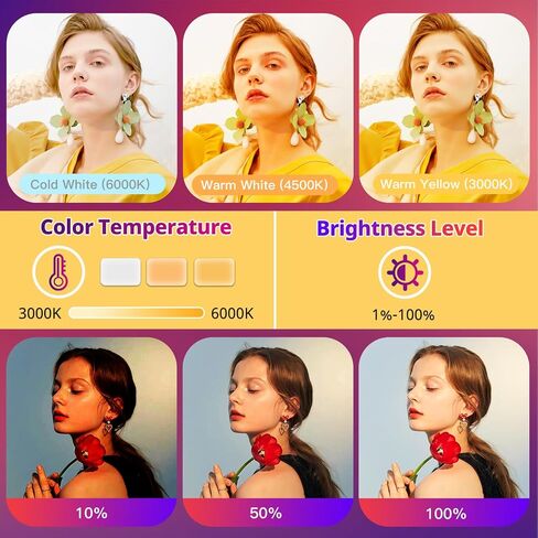 Torjim RGB Photography Video Lighting, Studio Lights with Adjustable Tripod Stand - 16 Color Lighting for Video Recording/YouTube/TikTok/Live Streaming/Make up/Vlogging in Kuwait