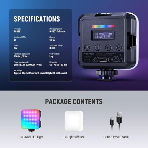 NEEWER LED Video Light, Portable Bi-Color 3200K~5600K Dimmable Camera Soft Lights with 3 Cold Shoes, CRI 97+, 8 Scene Modes, 2000mAh Rechargeable Battery for Gaming/YouTube/Vlog/Photography - NL-36AI | 3200K~5600K Dimming, CRI 97+, 8 Scene Modes, 2000mAh  in Saudi Arabia