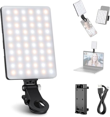 NEEWER Basics NL-60AI Selfie Light for Phone with Front & Back Clip, 60 LED 2000mAh Rechargeable CRI95+, 3 Modes, Portable Clip on Fill Lighting for Tablet Computer Laptop Zoom Call TikTok Video in Kuwait