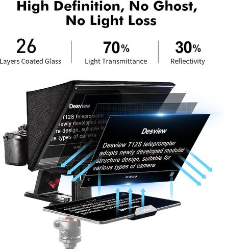 Desview T12S 12.9" Metal Teleprompter with Beam Splitter Glass | Easy Assembly, Carry Case Included, For Camera & iPad, Ideal for YouTube & Live Streaming, For Podcast & Content Creators in Kuwait