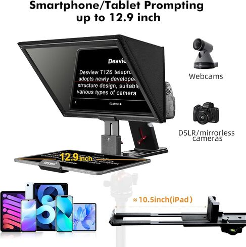 Desview T12S 12.9" Metal Teleprompter with Beam Splitter Glass | Easy Assembly, Carry Case Included, For Camera & iPad, Ideal for YouTube & Live Streaming, For Podcast & Content Creators in Kuwait