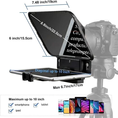 Desview T3 Teleprompter for Camera & Smartphone - Supports iPad/Tablet up to 10" - Beam Splitter Glass with Bluetooth Remote - Wide Angle Support for YouTube, TikTok & Live Streaming in Kuwait