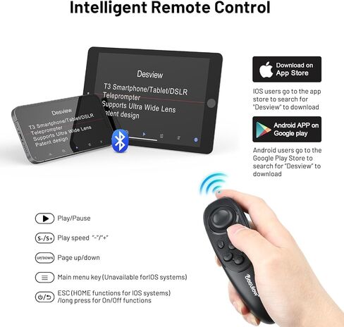 Desview T3 Teleprompter for Camera & Smartphone - Supports iPad/Tablet up to 10" - Beam Splitter Glass with Bluetooth Remote - Wide Angle Support for YouTube, TikTok & Live Streaming in Kuwait