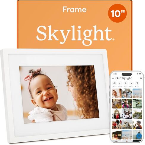 Skylight Digital Picture Frame 2 – 10" Full HD Wi-Fi Touch Screen, 16GB Digital Photo Frame, Load Photos & Videos Directly from Phone, Anti-Glare – Personalized Gifting, Rubber Wood Birch Brown in Saudi Arabia