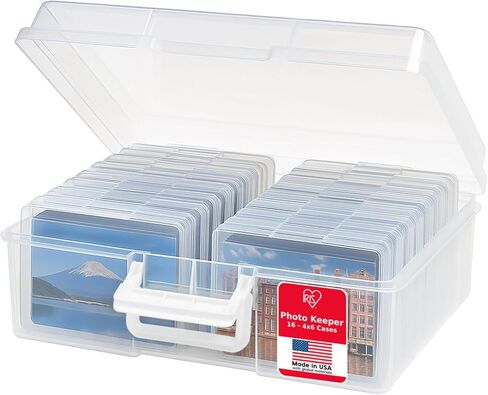 IRIS USA Photo Storage Box |Made in USA| 12 Cases - (2-Pack) - Clear | Fits 4" x 6" Pictures / Built-In Handle / Organizing Containers for Tasks, Stickers, Ephemera & Flashcards in Kuwait