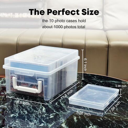 ALINK Photo Storage Box 5 x 7 In Photo Case, 10 Inner Large Photo Keeper, Clear Photo Storage Container, Seed Craft Cards Pictures Organizer, Plastic Office Organizer with 1 Label Sticker in Saudi Arabia