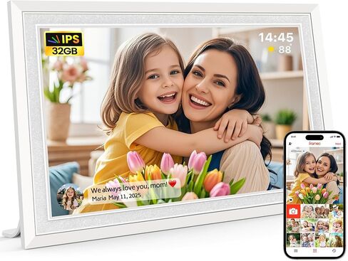Frameo 10.1 Inch WiFi Digital Picture Frame, 1280x800 HD IPS Touch Screen Photo Frame Electronic, 32GB Storage, Auto-Rotate, Wall Mounted, Share Photos/Videos Instantly from Anywhere - White in Saudi Arabia
