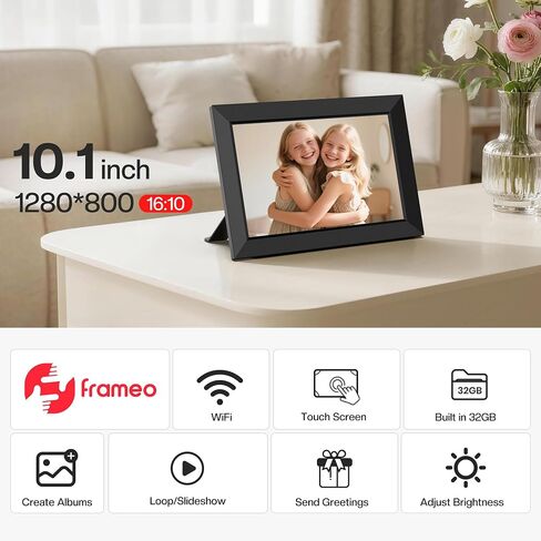 Frameo 10.1 Inch WiFi Digital Picture Frame, 1280x800 HD IPS Touch Screen Photo Frame Electronic, 32GB Storage, Auto-Rotate, Wall Mounted, Share Photos/Videos Instantly from Anywhere - White in Saudi Arabia