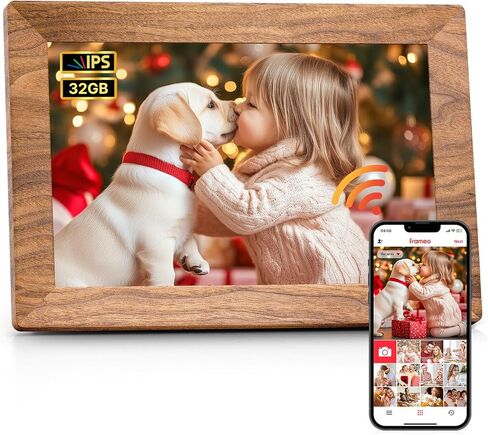 Frameo 10.1 Inch WiFi Digital Picture Frame, 1280x800 HD IPS Touch Screen Photo Frame Electronic, 32GB Storage, Auto-Rotate, Wall Mounted, Share Photos/Videos Instantly from Anywhere - White in Saudi Arabia