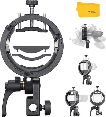 Godox S3 Speedlite Bracket, S-Type Bracket Updated Version Bowens Mount Holder for Godox V1 V1Pro V100 AD300Pro AD300ProII AD200ProII AD200Pro AD200 V860II V860III TT350, Support ±90° Angle Adjustment in Kuwait
