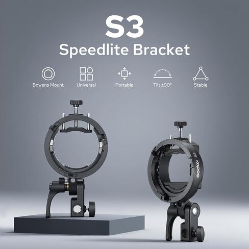 Godox S3 Speedlite Bracket, S-Type Bracket Updated Version Bowens Mount Holder for Godox V1 V1Pro V100 AD300Pro AD300ProII AD200ProII AD200Pro AD200 V860II V860III TT350, Support ±90° Angle Adjustment in Kuwait