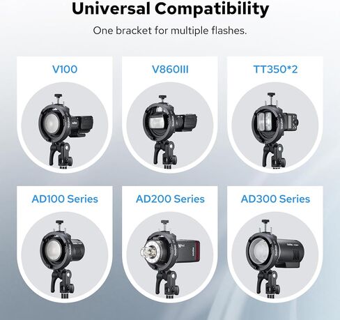 Godox S3 Speedlite Bracket, S-Type Bracket Updated Version Bowens Mount Holder for Godox V1 V1Pro V100 AD300Pro AD300ProII AD200ProII AD200Pro AD200 V860II V860III TT350, Support ±90° Angle Adjustment in Kuwait