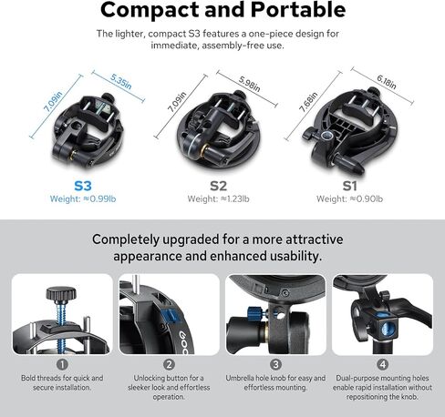 Godox S3 Speedlite Bracket, S-Type Bracket Updated Version Bowens Mount Holder for Godox V1 V1Pro V100 AD300Pro AD300ProII AD200ProII AD200Pro AD200 V860II V860III TT350, Support ±90° Angle Adjustment in Kuwait