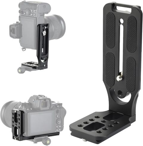 UTEBIT Camera L Bracket, with 1/4'' Screw Hole & Quick Release Plate | Vertical Horizontal Switching Tripod Mount Compatible with Canon Nikon Sony DJI Osmo Stabilizer Tripod Monopod, Black in Kuwait
