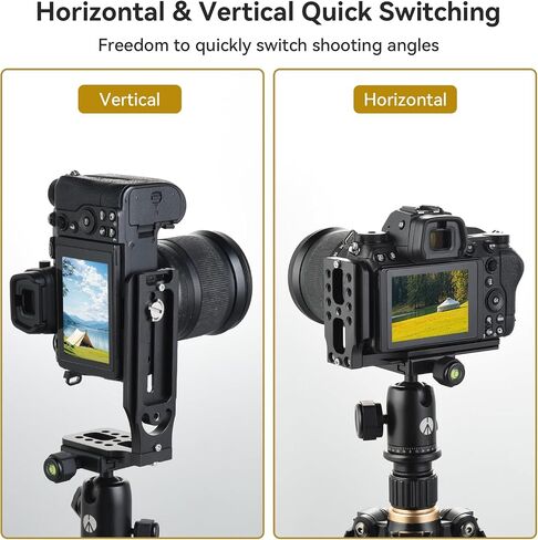 UTEBIT Camera L Bracket, with 1/4'' Screw Hole & Quick Release Plate | Vertical Horizontal Switching Tripod Mount Compatible with Canon Nikon Sony DJI Osmo Stabilizer Tripod Monopod, Black in Kuwait