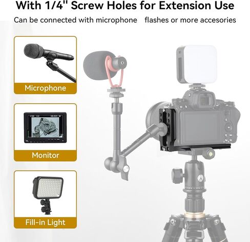 UTEBIT Camera L Bracket, with 1/4'' Screw Hole & Quick Release Plate | Vertical Horizontal Switching Tripod Mount Compatible with Canon Nikon Sony DJI Osmo Stabilizer Tripod Monopod, Black in Kuwait
