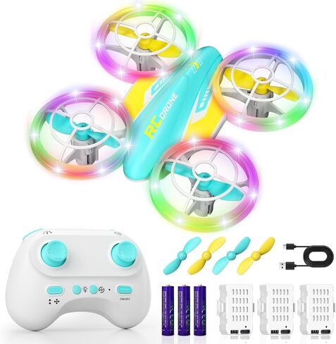 LED RC Drone for Kids 6+, Christmas Birthday Gift for Boys & Girls with Remote Batteries, 360° Flip, High Speed Mode, 45 Min Flight Indoor and Outdoor Flying Toy - RoseRed Yellow in Kuwait
