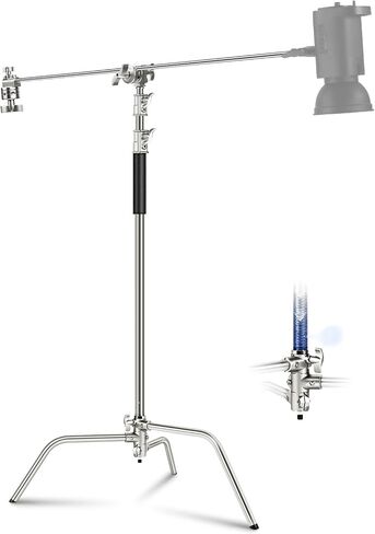 NEEWER 10.5ft Stainless Steel Heavy Duty C Stand with Boom Arm, Quick Setup Base, Thicker Center Rod Max Load 44lb/20kg, Photography Light Stand with 4.2ft Holding Arm for Monolight Softbox, SC320Q in Kuwait